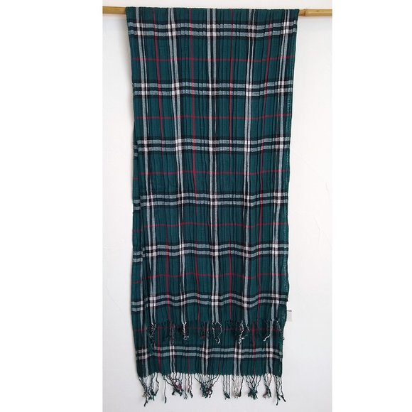 Plaid Tartan Pleated Neck SCARF Green Red White Black Classic Preppy Winter - Picture 7 of 8